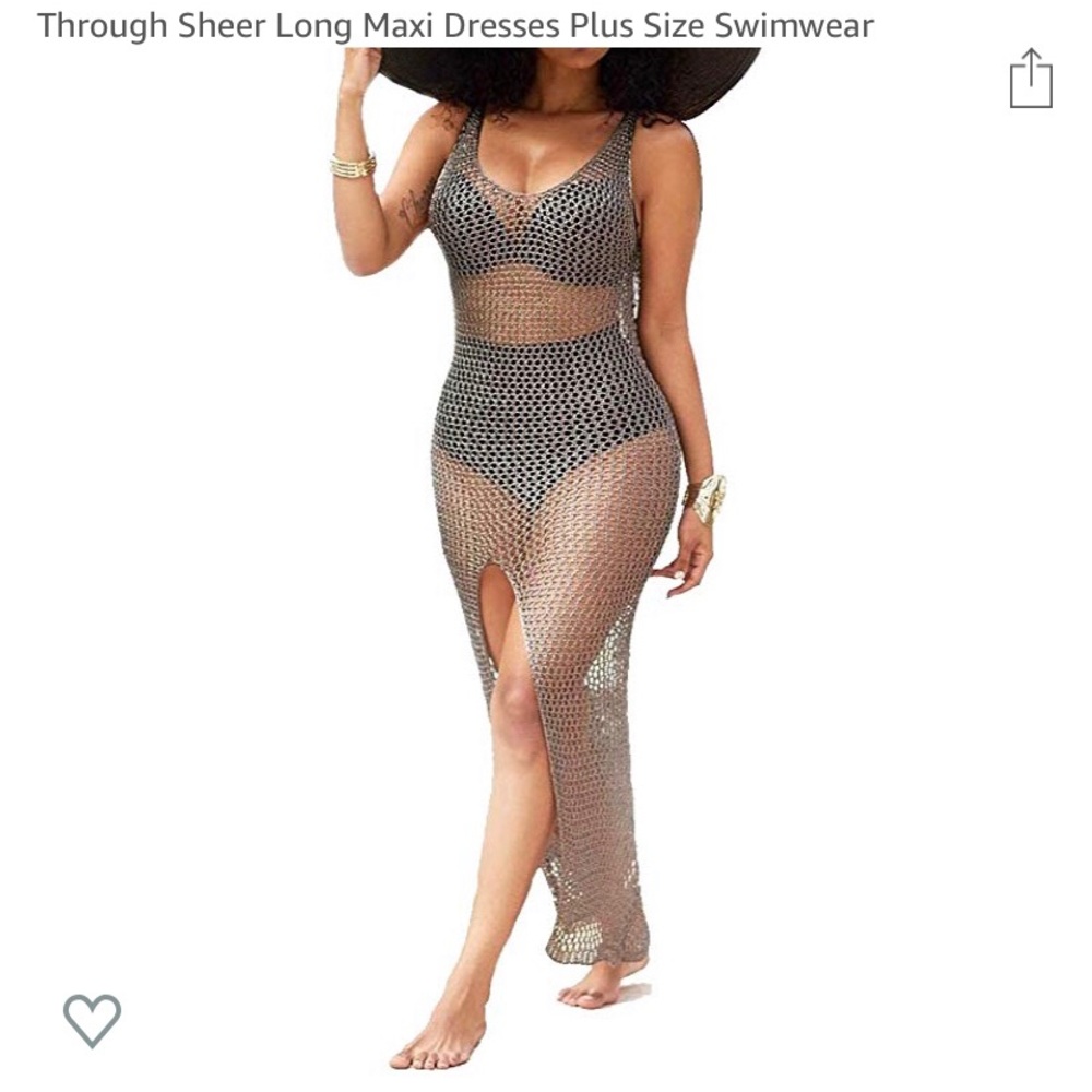 See through long gold mesh bathing suit cover up
